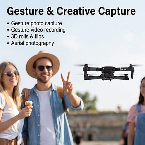 E88 Black Foldable Drone - Dual Camera, Optical Flow, 1800 mAh Battery - 3D Rolls - Black