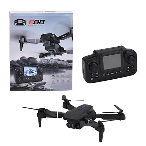 E88 Black Foldable Drone - Dual Camera, Optical Flow, 1800 mAh Battery - 3D Rolls - Black