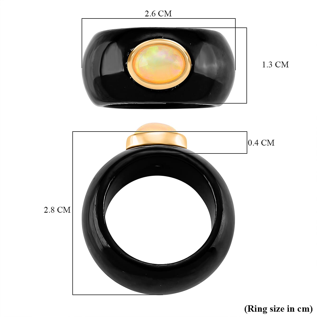 D'Joy Ethiopian Opal & Boots Black Jade Ring in Yellow Gold Plated Sterling Silver 37.94 Ct.