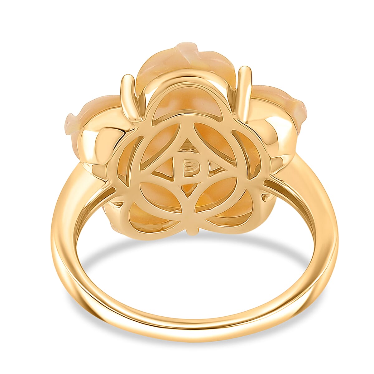 D'joy Ethiopian Opal & Yellow Mother Of Pearl Flower Ring in Yellow Gold Plated Sterling Silver 6.23 Ct.