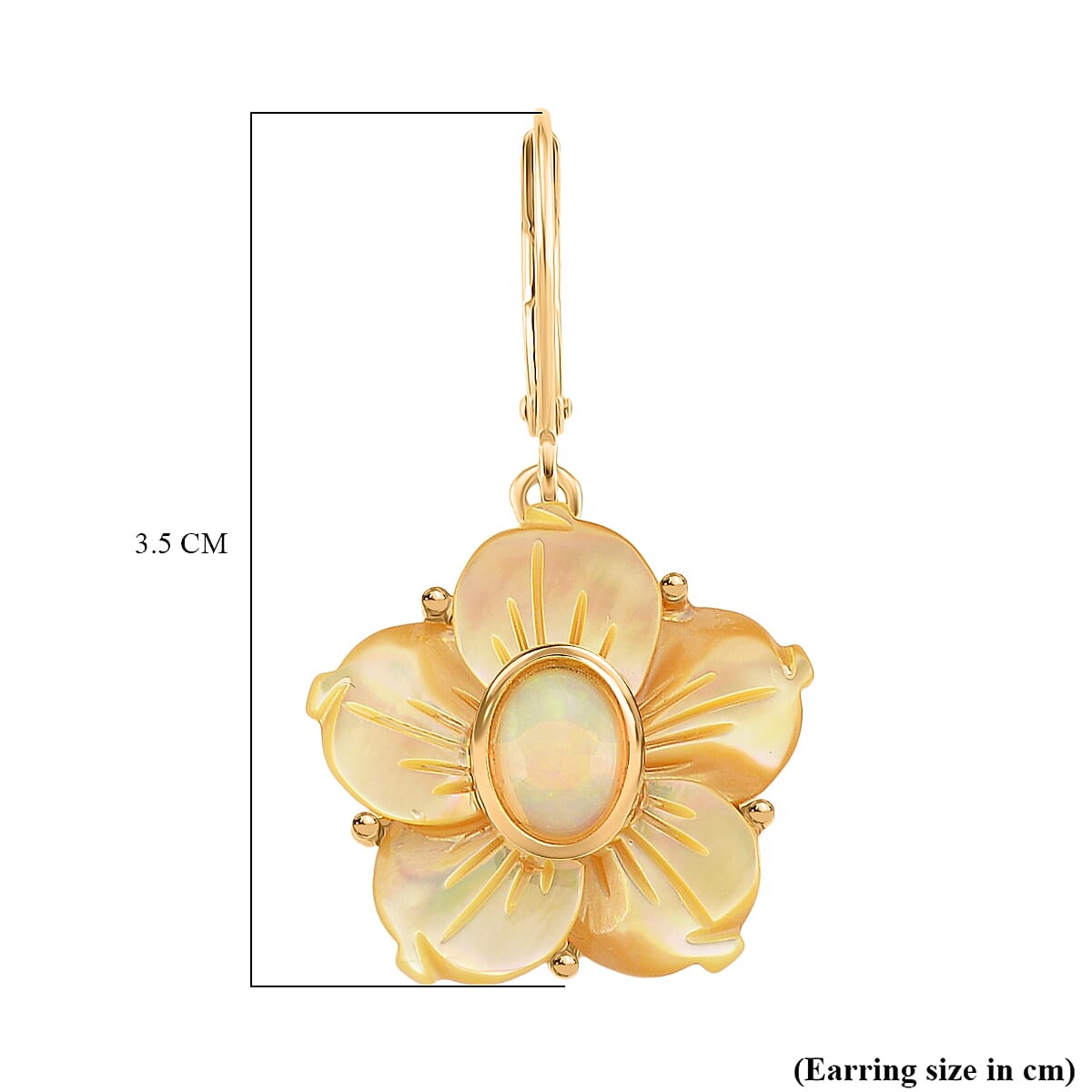 D'Joy Ethiopian Opal & Yellow Mother Of Pearl Flower Earring in Yellow Gold Plated Sterling Silver  12.30 Ct.