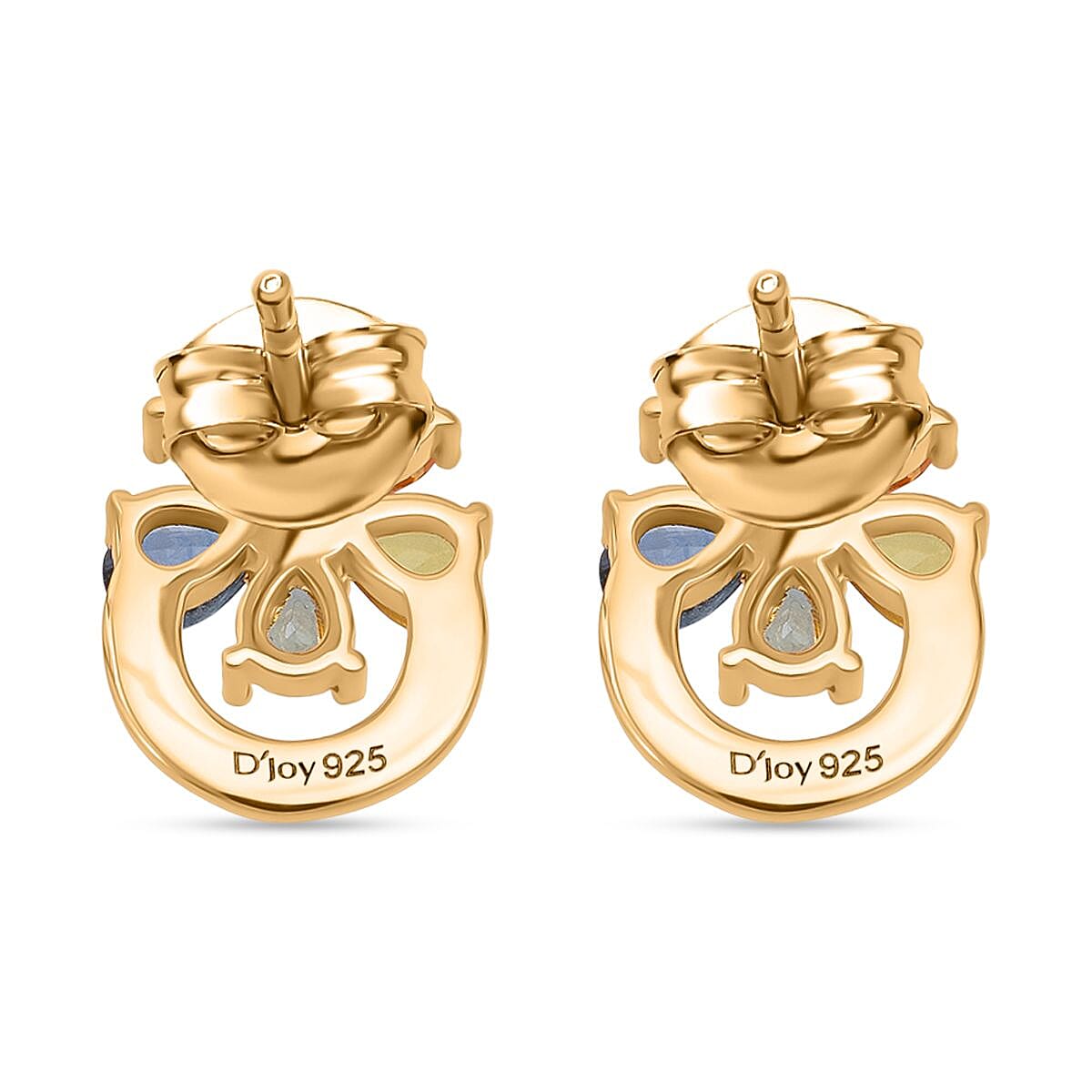 Rainbow Sapphire Earring with Push Back in Yellow Gold Plated Sterling Silver 1.90 Ct.