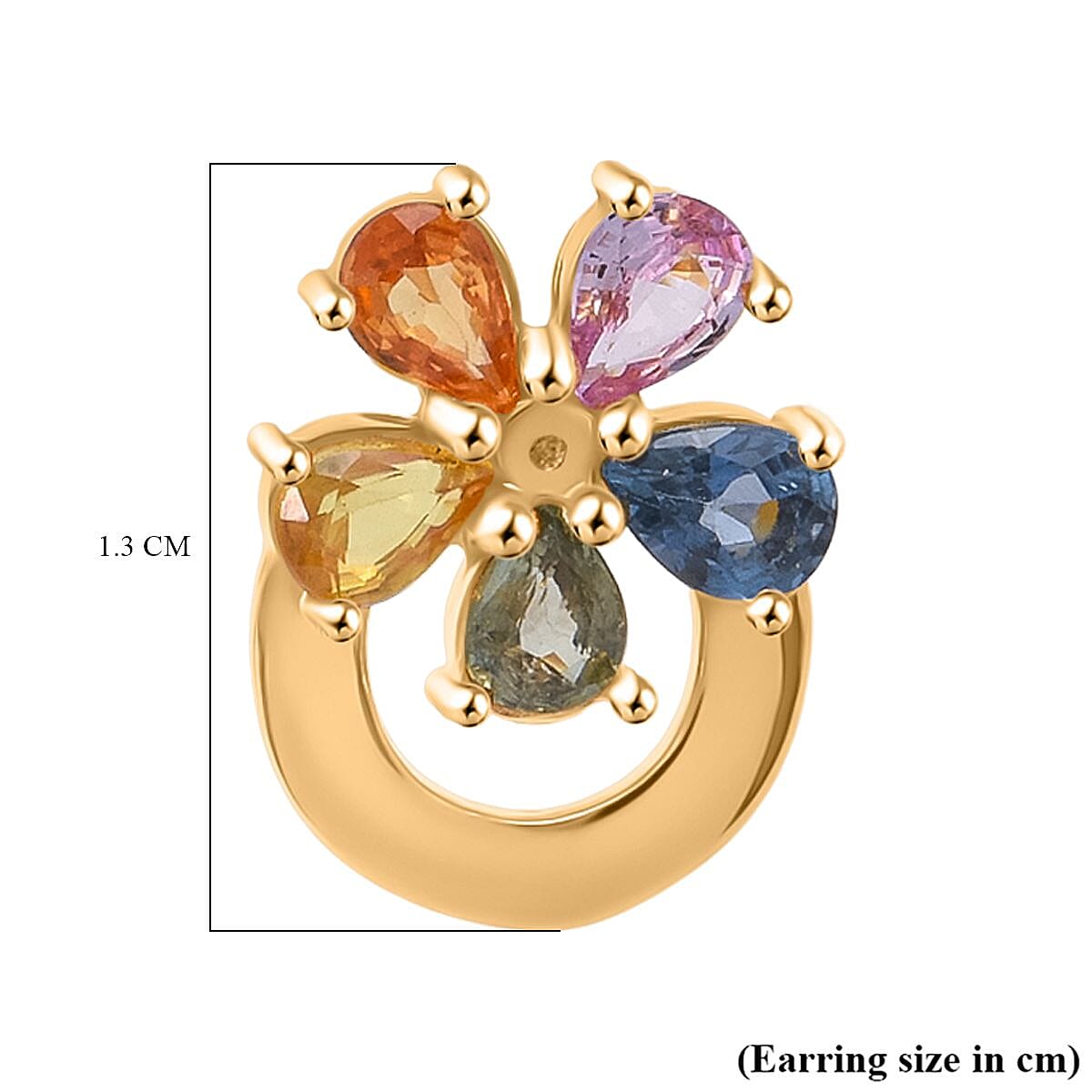 Rainbow Sapphire Earring with Push Back in Yellow Gold Plated Sterling Silver 1.90 Ct.