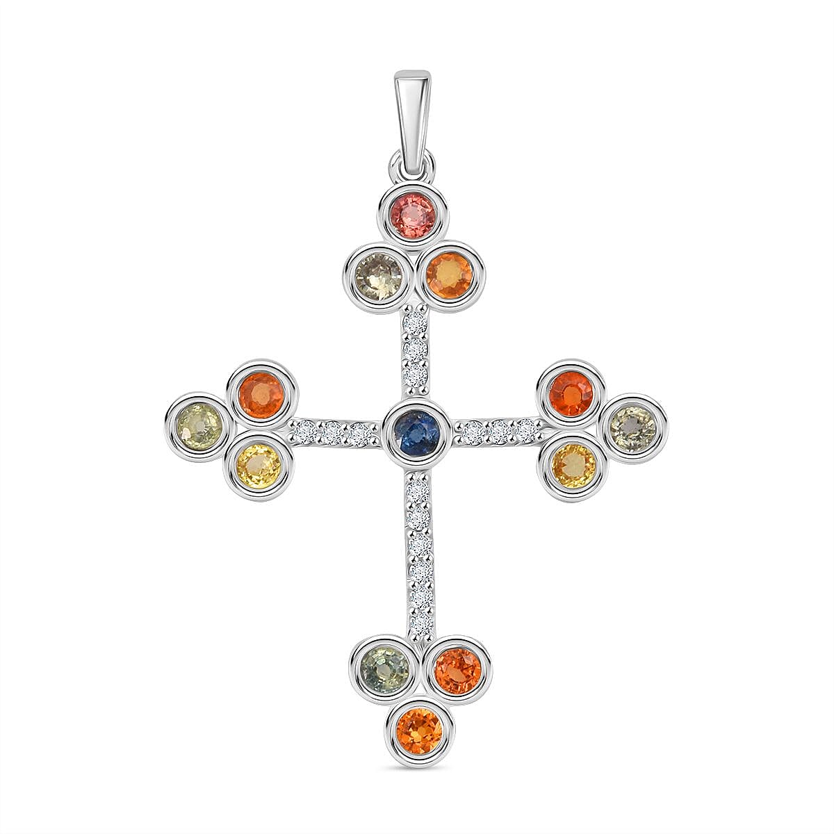 Rainbow Sapphire & White Zircon Pendant in Rhodium Overlay Sterling Silver 3.57 Ct, Silver Wt. 5.90 Gms.