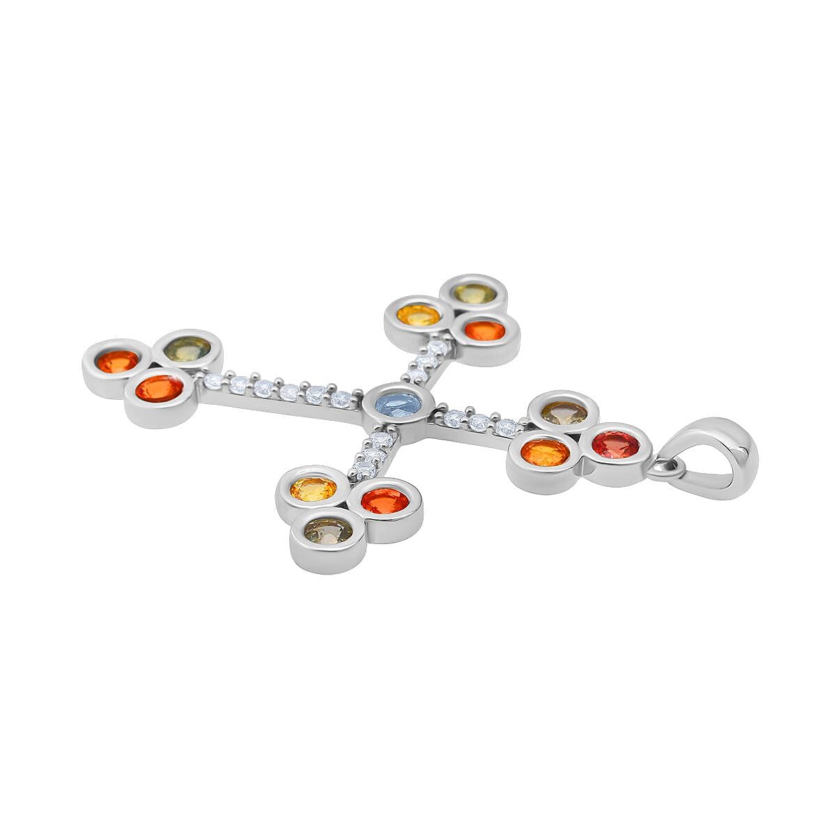 Rainbow Sapphire & White Zircon Pendant in Rhodium Overlay Sterling Silver 3.57 Ct, Silver Wt. 5.90 Gms.