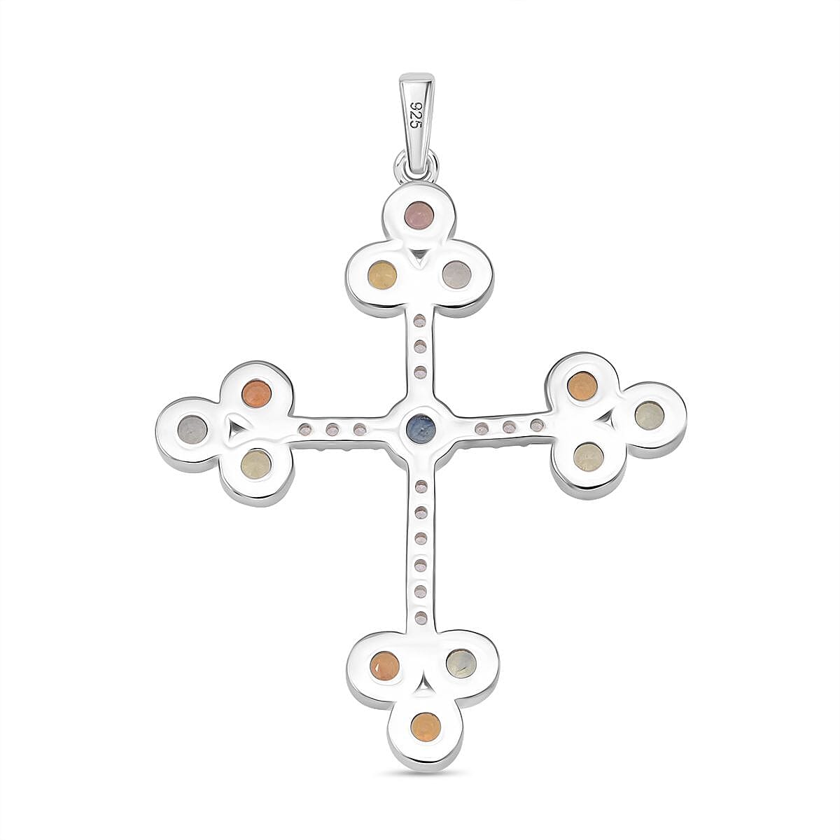 Rainbow Sapphire & White Zircon Pendant in Rhodium Overlay Sterling Silver 3.57 Ct, Silver Wt. 5.90 Gms.