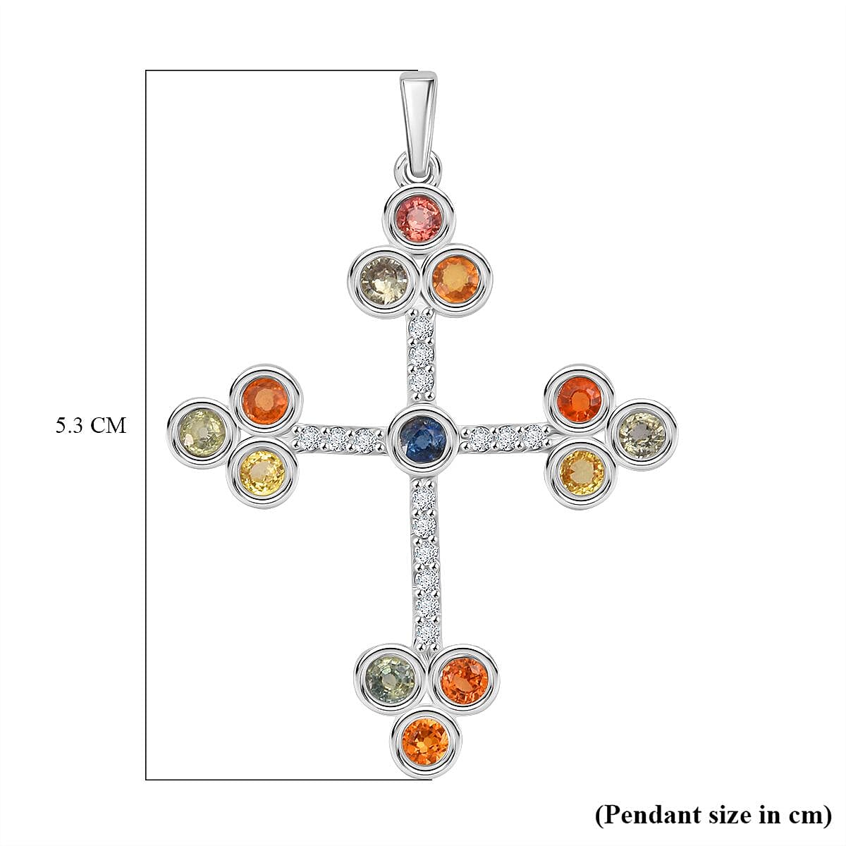 Rainbow Sapphire & White Zircon Pendant in Rhodium Overlay Sterling Silver 3.57 Ct, Silver Wt. 5.90 Gms.