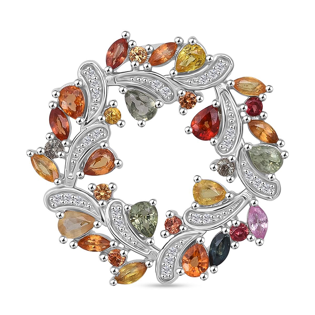 D'joy Rainbow Sapphire & White Zircon Pendant in Rhodium Overlay Sterling Silver 3.65 Ct, Silver Wt. 6.20 Gms.