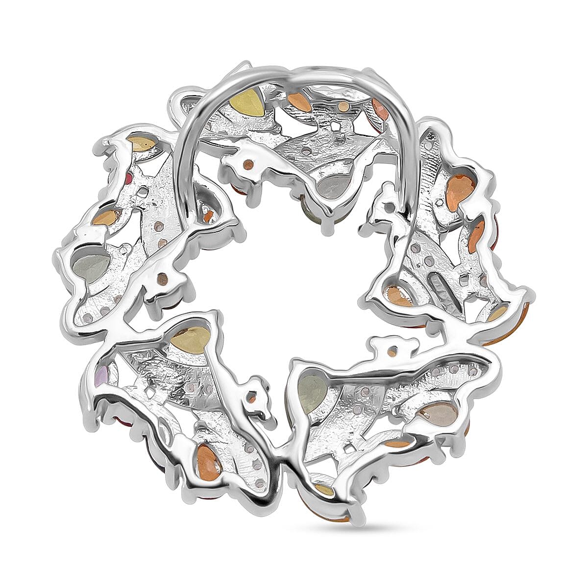 D'joy Rainbow Sapphire & White Zircon Pendant in Rhodium Overlay Sterling Silver 3.65 Ct, Silver Wt. 6.20 Gms.