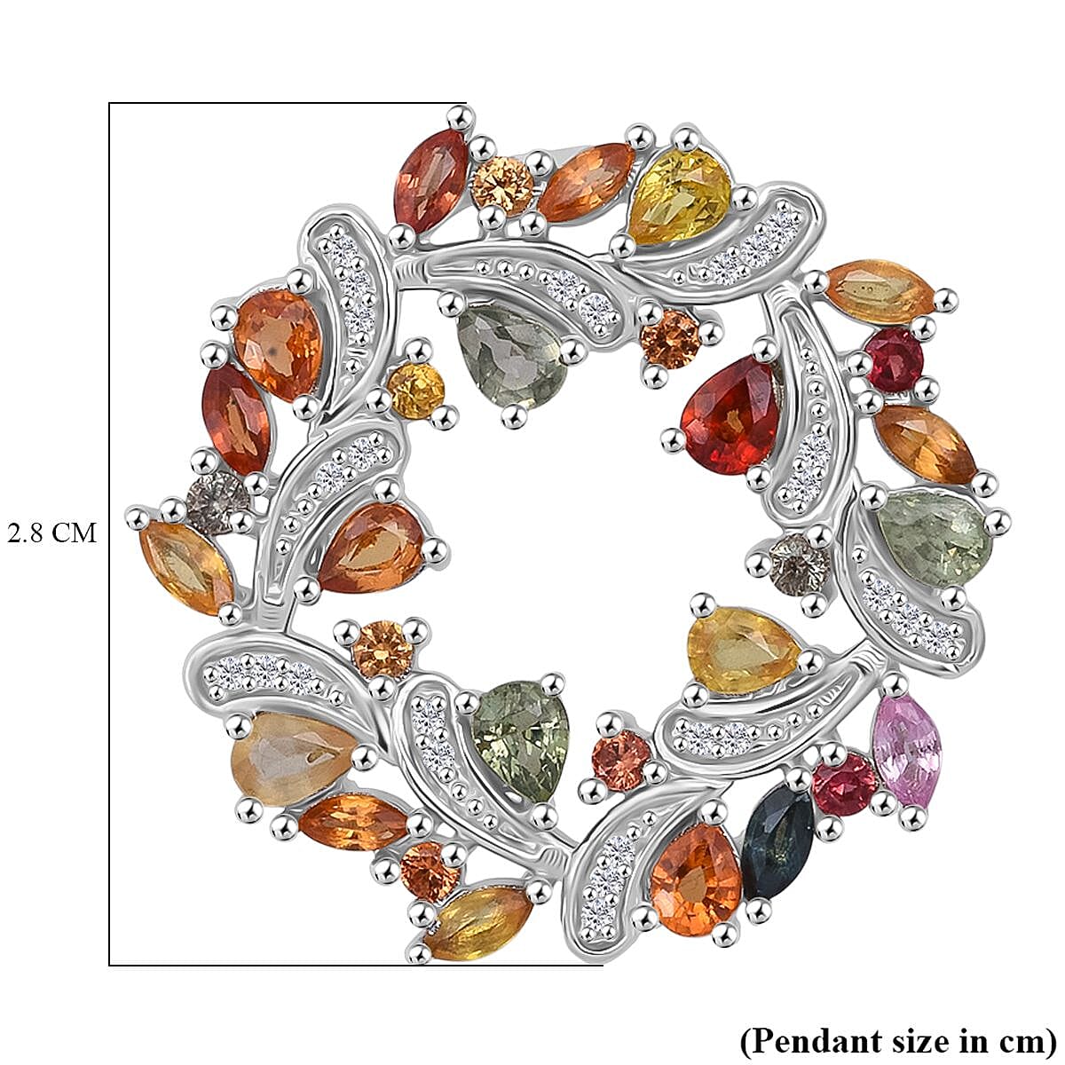 D'joy Rainbow Sapphire & White Zircon Pendant in Rhodium Overlay Sterling Silver 3.65 Ct, Silver Wt. 6.20 Gms.