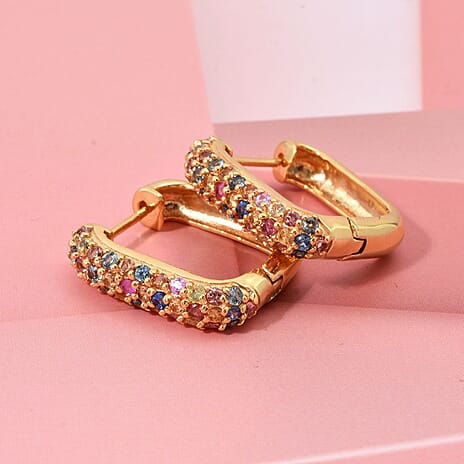 Rainbow Sapphire Earring with Hoop in Yellow Gold Plated Sterling Silver 2.20 Ct, Silver Wt. 6.30 Gms.