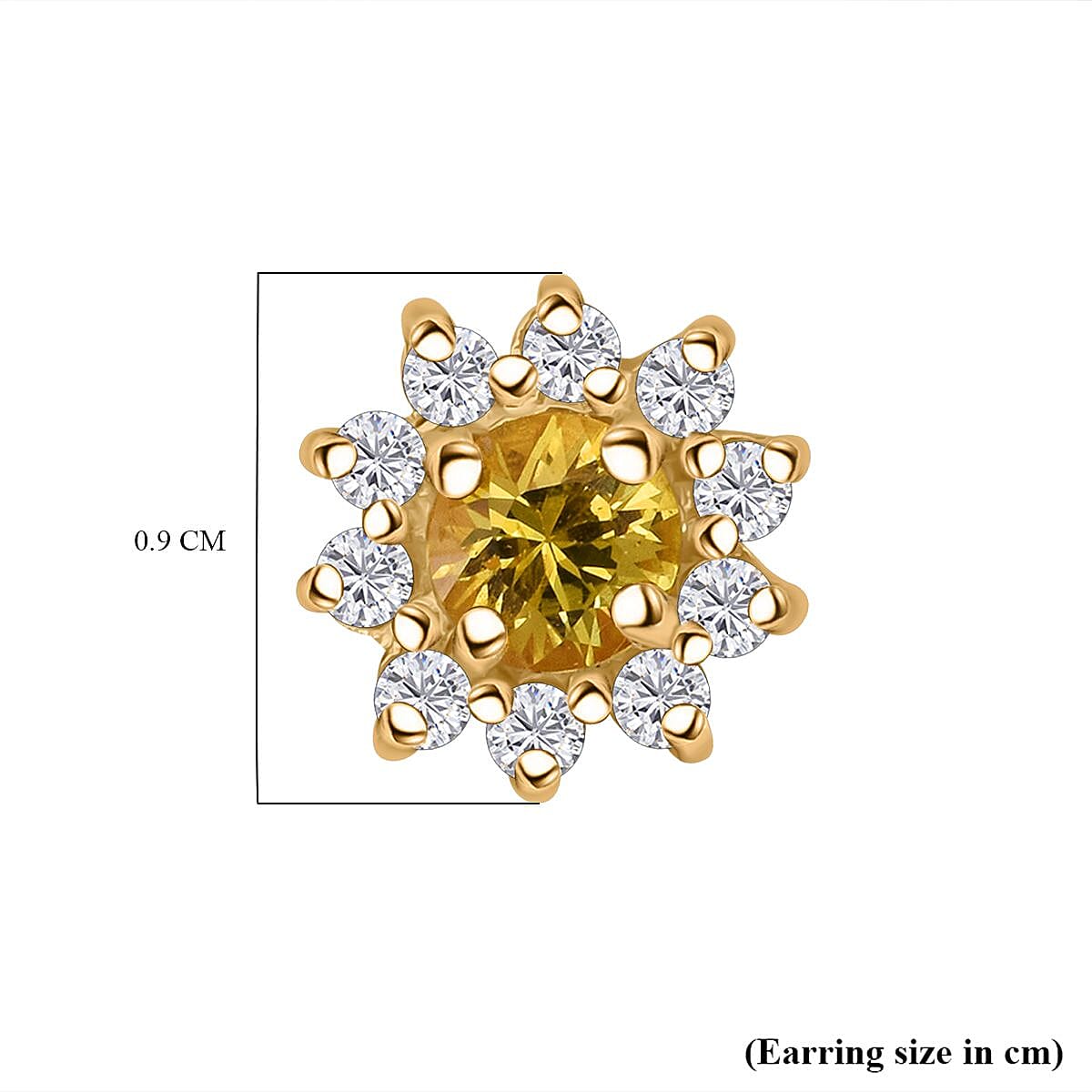 Yellow Sapphire & White Zircon Earring with Push Back in Yellow Gold Plated Sterling Silver 1.11 Ct.