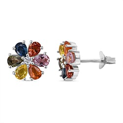 Rainbow Sapphire & White Zircon Earring with Push Back in Yellow Gold Plated Sterling Silver 2.39 Ct.