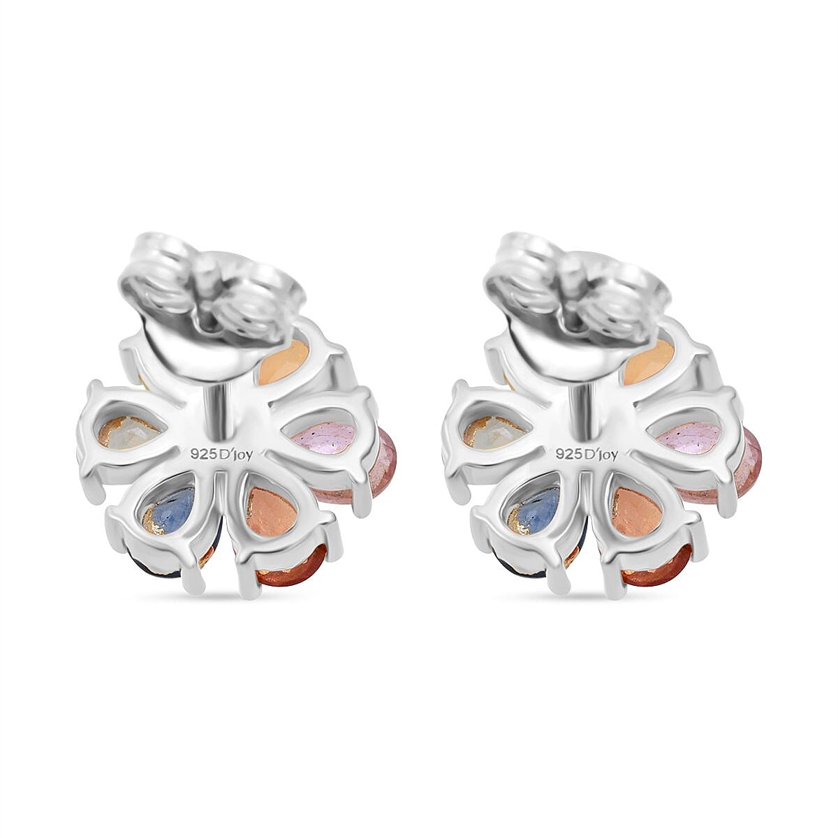 D'joy Multi Sapphire & White Zircon Earring with Push Back in Rhodium Overlay Sterling Silver 2.39 Ct.