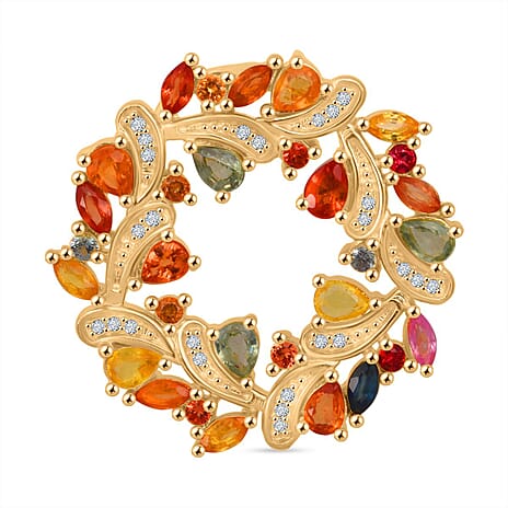 Rainbow Sapphire & White Zircon Pendant in Yellow Gold Plated Sterling Silver 3.65 Ct, Silver Wt. 6.20 Gms.