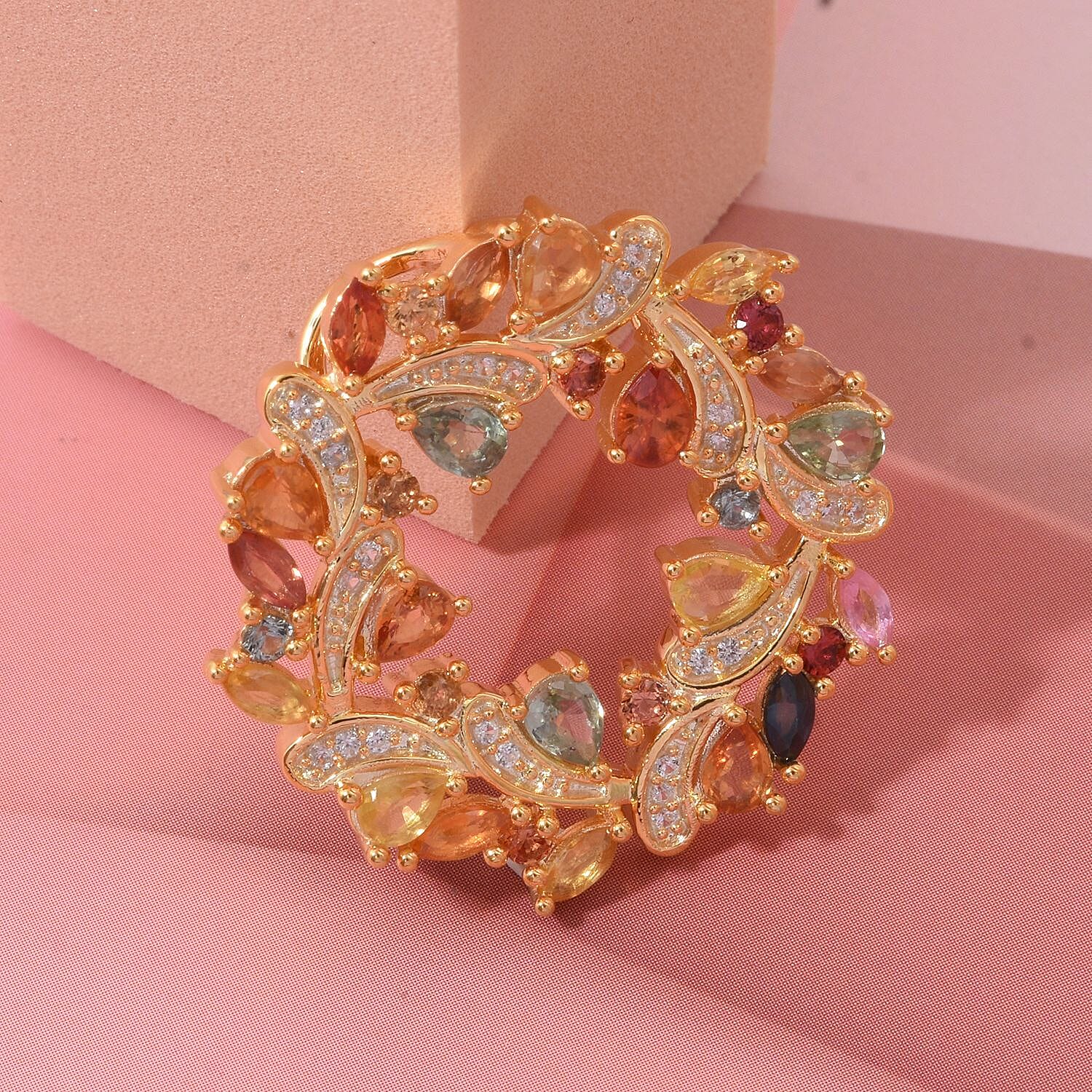 Rainbow Sapphire & White Zircon Pendant in Yellow Gold Plated Sterling Silver 3.65 Ct, Silver Wt. 6.20 Gms.