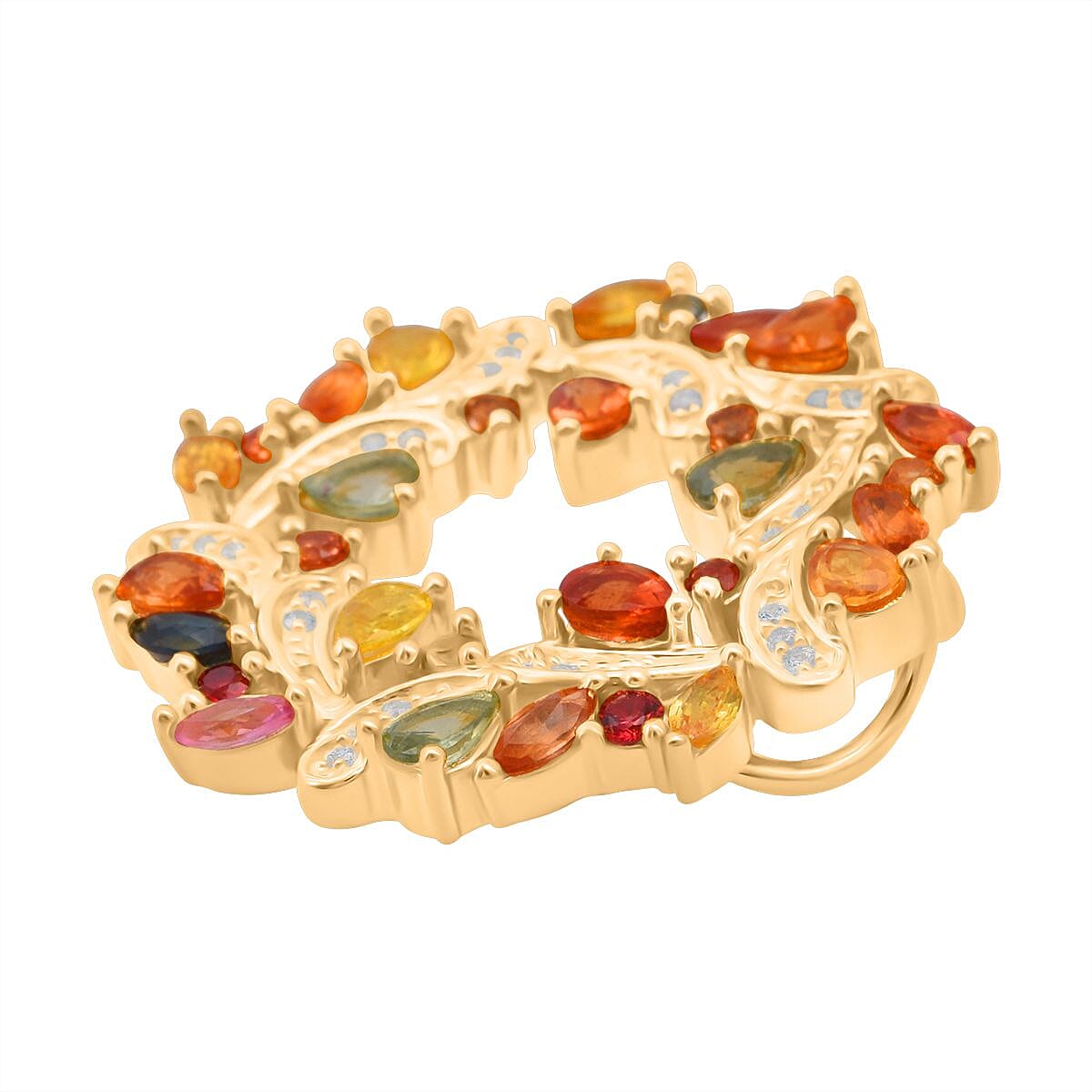 Rainbow Sapphire & White Zircon Pendant in Yellow Gold Plated Sterling Silver 3.65 Ct, Silver Wt. 6.20 Gms.