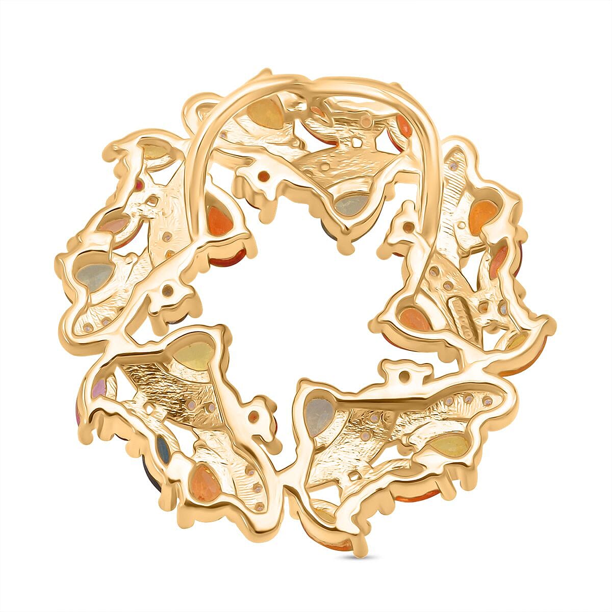 Rainbow Sapphire & White Zircon Pendant in Yellow Gold Plated Sterling Silver 3.65 Ct, Silver Wt. 6.20 Gms.