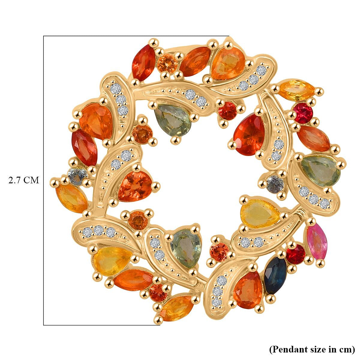 Rainbow Sapphire & White Zircon Pendant in Yellow Gold Plated Sterling Silver 3.65 Ct, Silver Wt. 6.20 Gms.