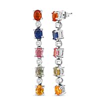 Rainbow Sapphire & White Zircon Earring with Push Back in Rhodium Overlay Sterling Silver 2.62 Ct.