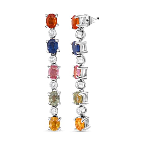 Rainbow Sapphire & White Zircon Earring with Push Back in Rhodium Overlay Sterling Silver 2.62 Ct.