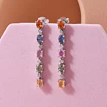 Rainbow Sapphire & White Zircon Earring with Push Back in Rhodium Overlay Sterling Silver 2.62 Ct.
