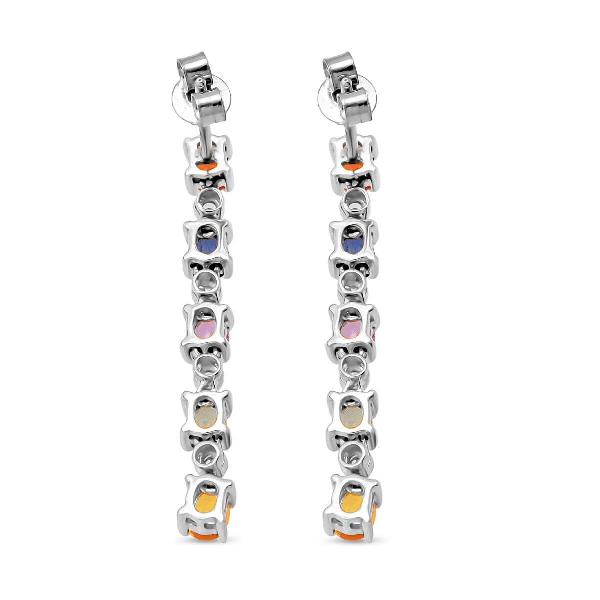 Rainbow Sapphire & White Zircon Earring with Push Back in Rhodium Overlay Sterling Silver 2.62 Ct.