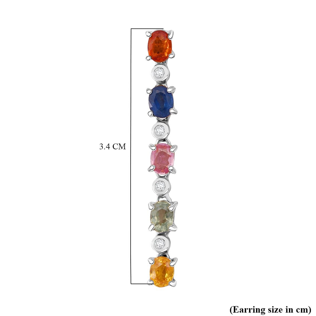 Rainbow Sapphire & White Zircon Earring with Push Back in Rhodium Overlay Sterling Silver 2.62 Ct.