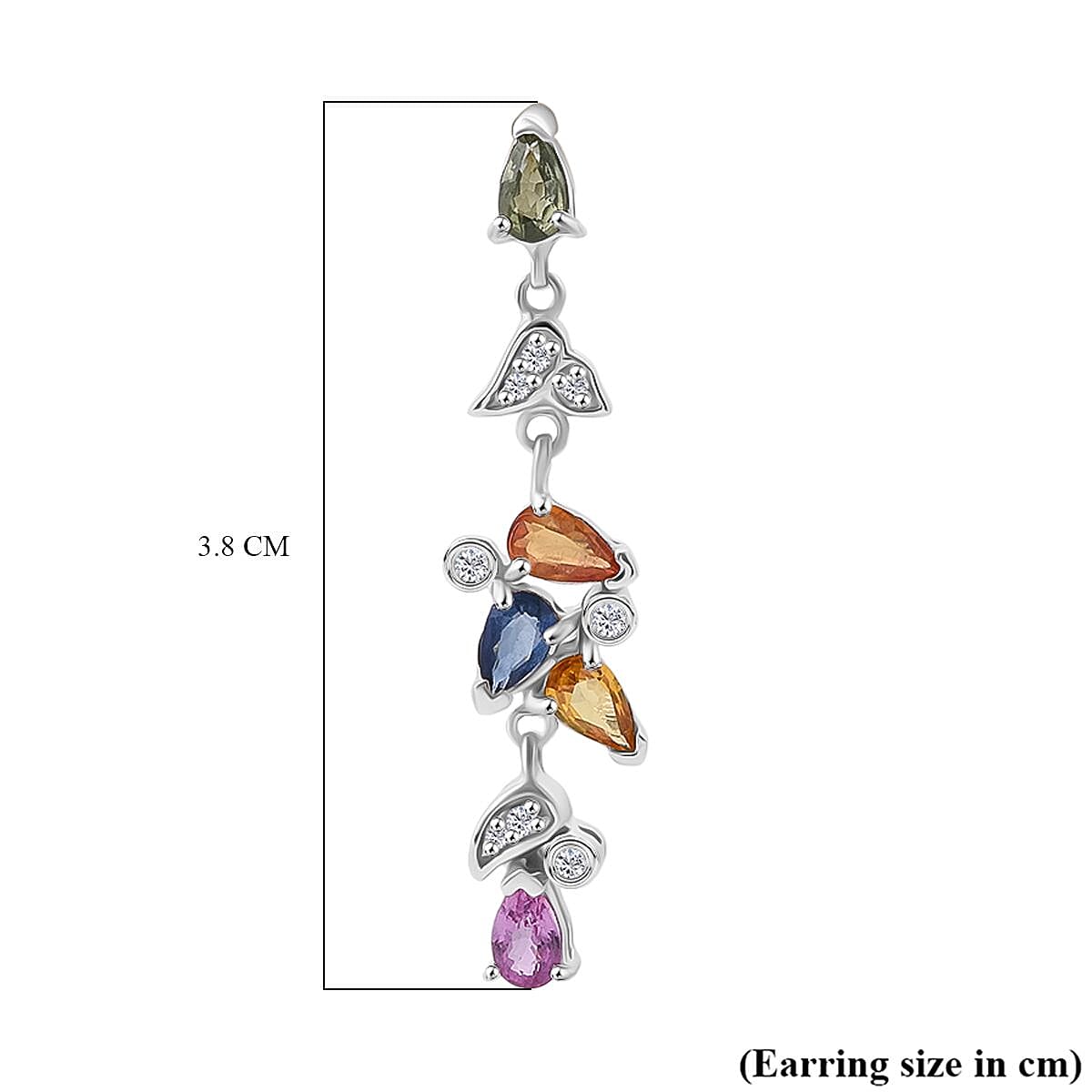 Rainbow Sapphire, Blue Sapphire, Pink Sapphire & White Zircon Earring with Push Back in Rhodium Overlay Sterling Silver 2.64 Ct.