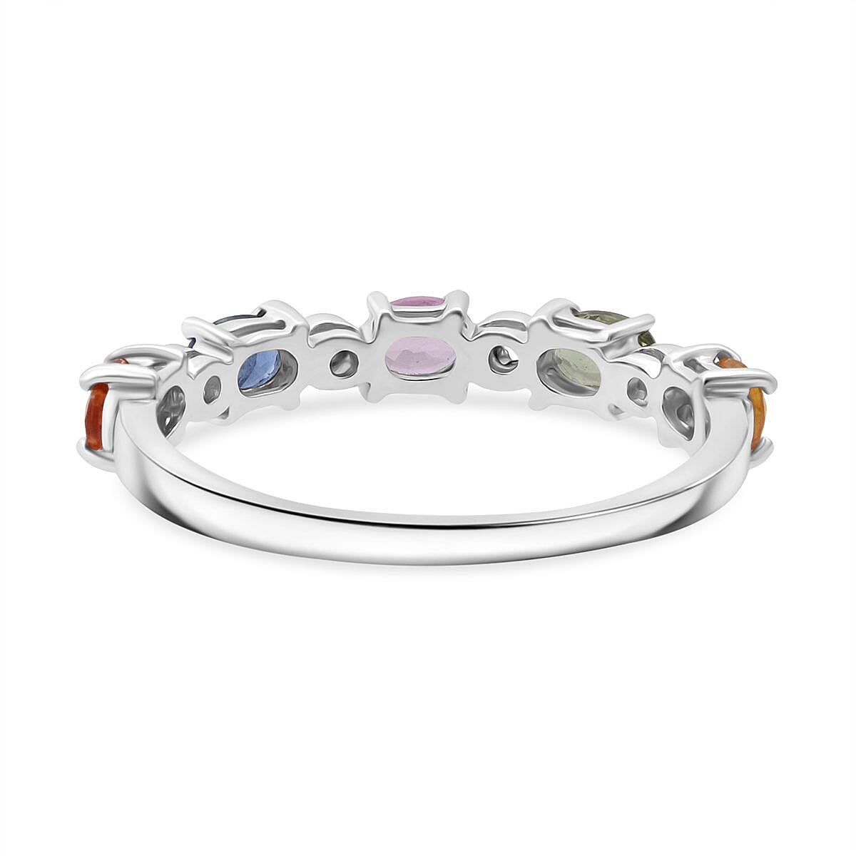Rainbow Sapphire & White Zircon Ring in Rhodium Overlay Sterling Silver 1.33 Ct.