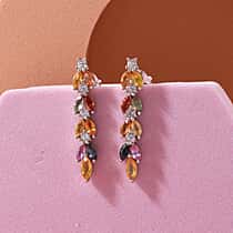 Rainbow Sapphire & Multi Gemstones Earring with Push Back in Rhodium Overlay Sterling Silver 2.40 Ct.