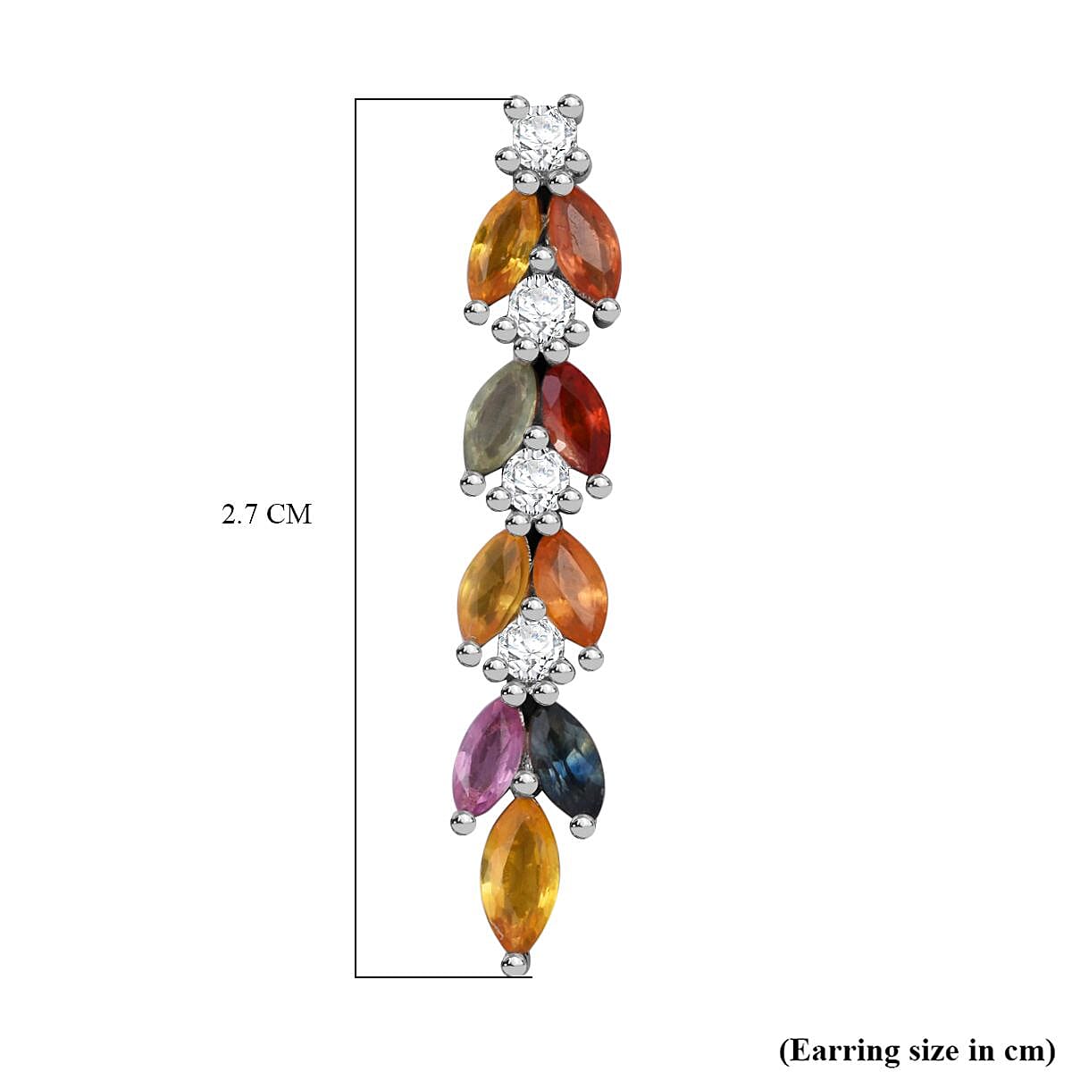 Rainbow Sapphire & Multi Gemstones Earring with Push Back in Rhodium Overlay Sterling Silver 2.40 Ct.