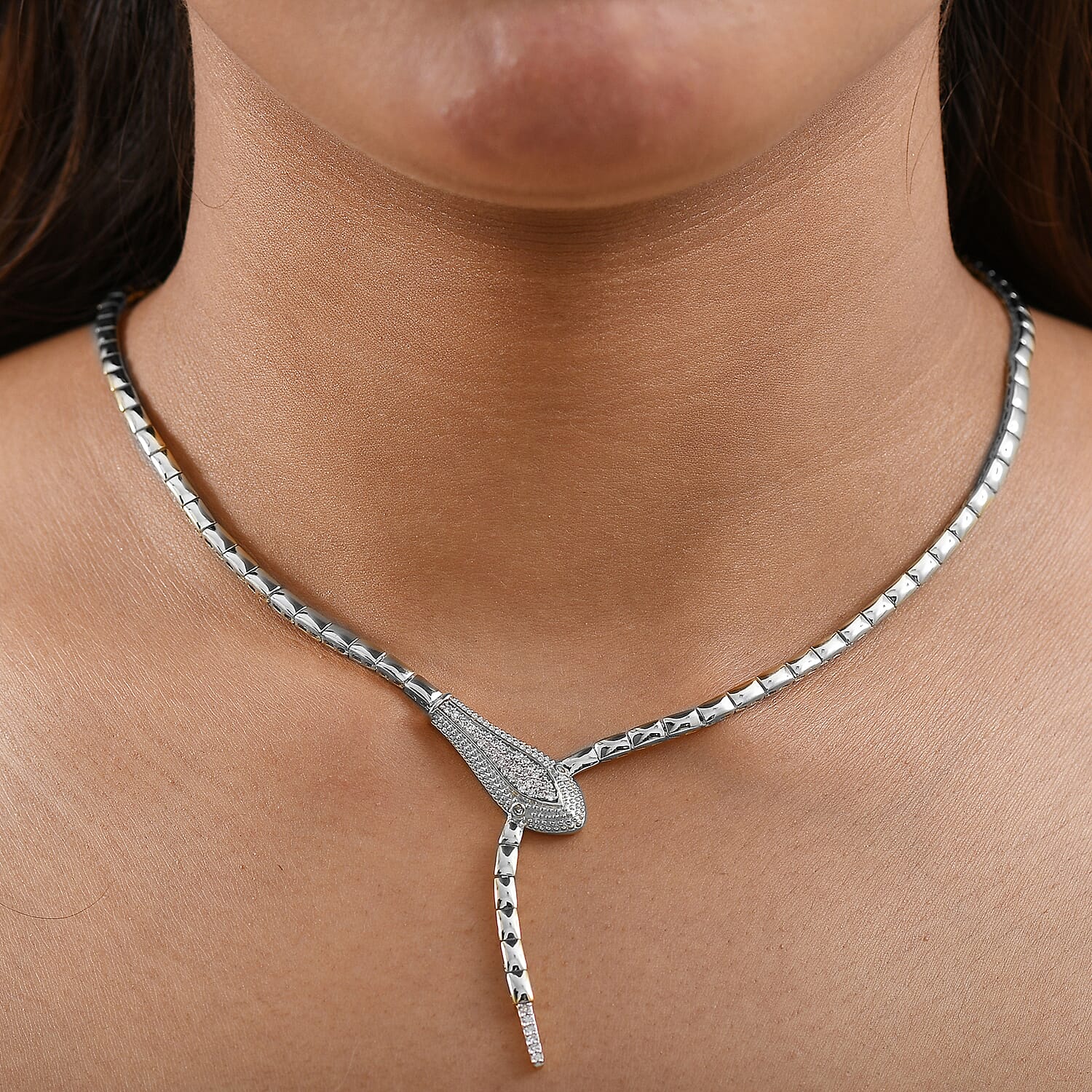 Luxuriant Lab Grown Diamond (SI-GH) Necklace (Size 20) in Rhodium Overlay Sterling Silver, Silver Wt. 23.34 Gms.