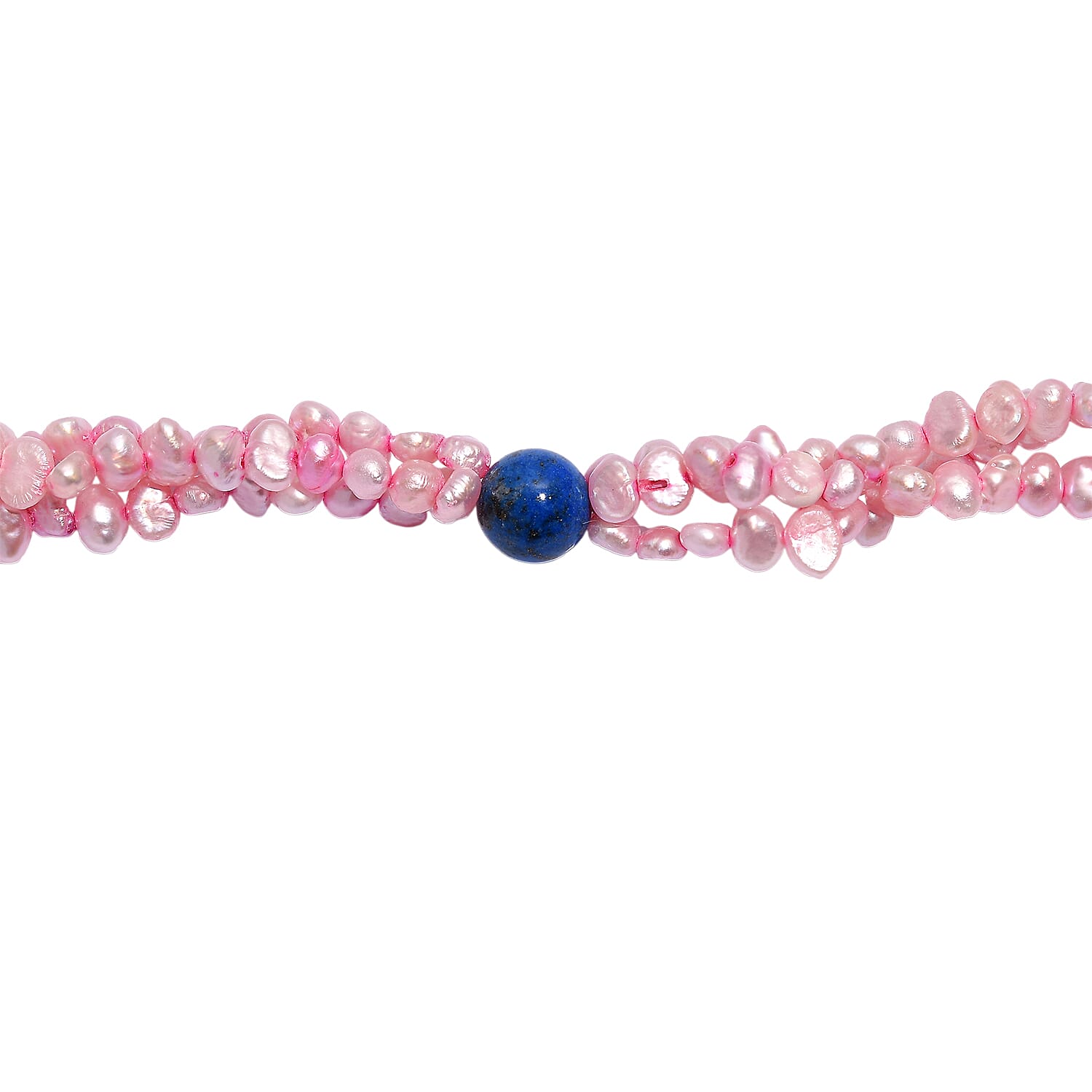 Dyed Pink Fresh Water Pearl & Sodalite Stone Necklace (Size 34) 280.00 Ct.