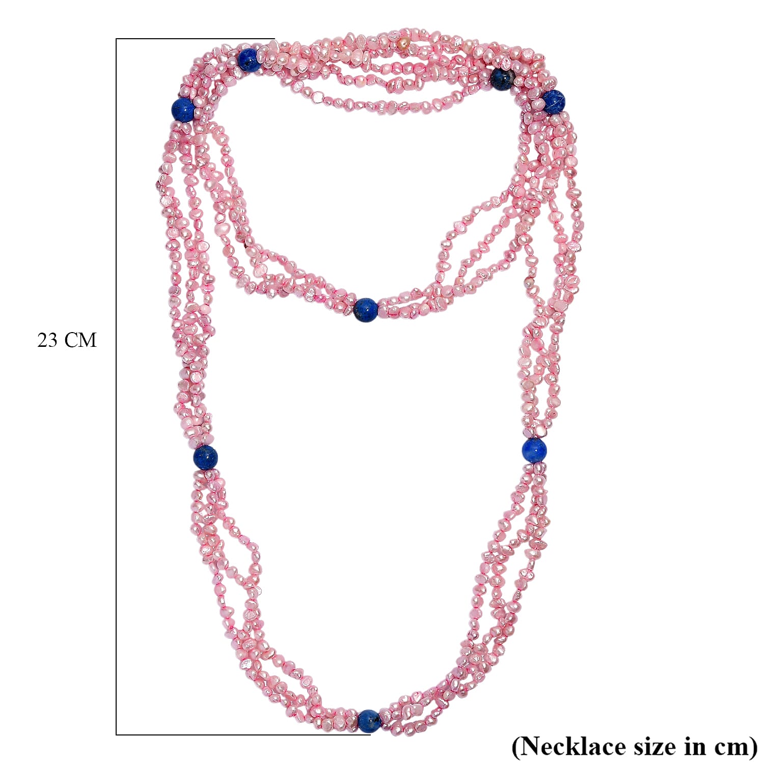 Dyed Pink Fresh Water Pearl & Sodalite Stone Necklace (Size 34) 280.00 Ct.