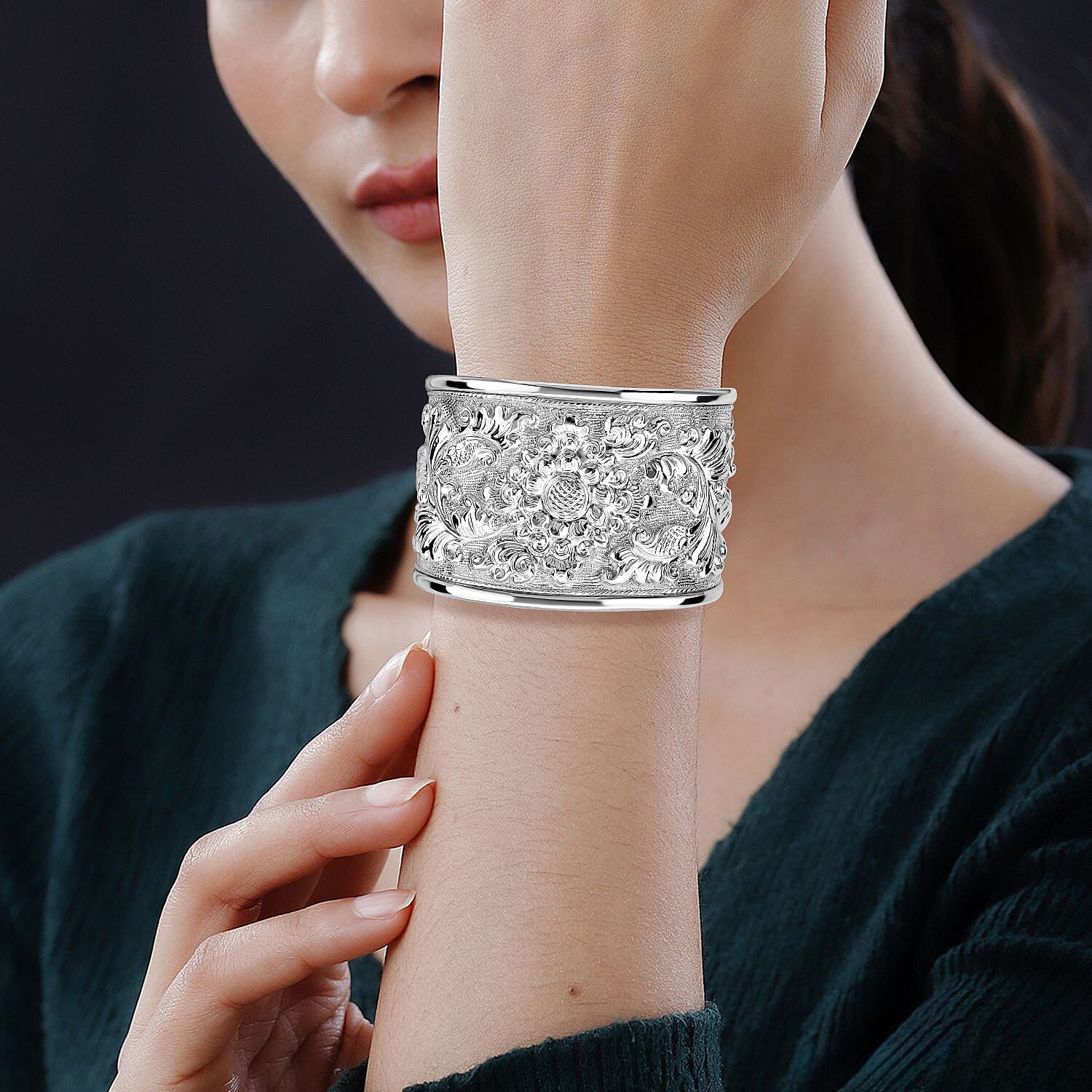 Royal Bali Collection - Sterling Silver Handmade Cuff Bangle (Size 7.5), Silver Wt. 28.95 Gms.
