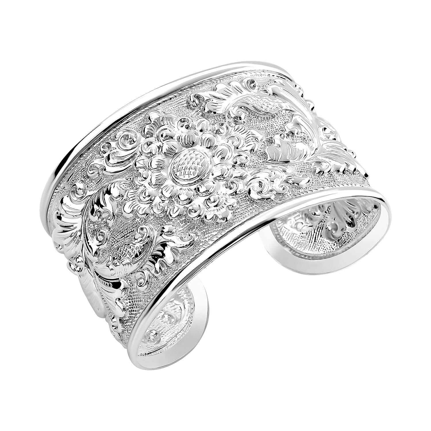 Royal Bali Collection - Sterling Silver Handmade Cuff Bangle (Size 7.5), Silver Wt. 28.95 Gms.