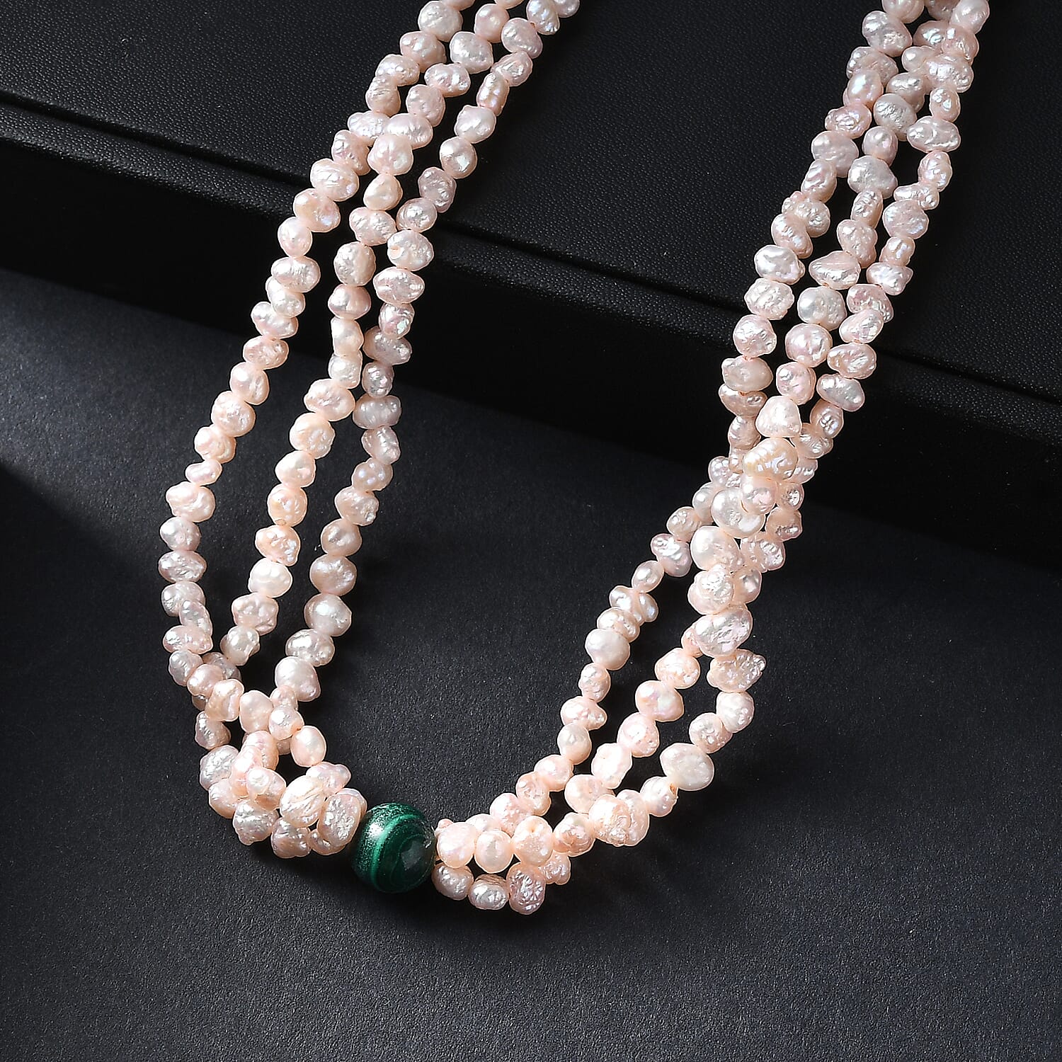 Light Pick Dyed Pearl & Malachite Stone Endless Necklace (Size 34) 280.00 Ct.