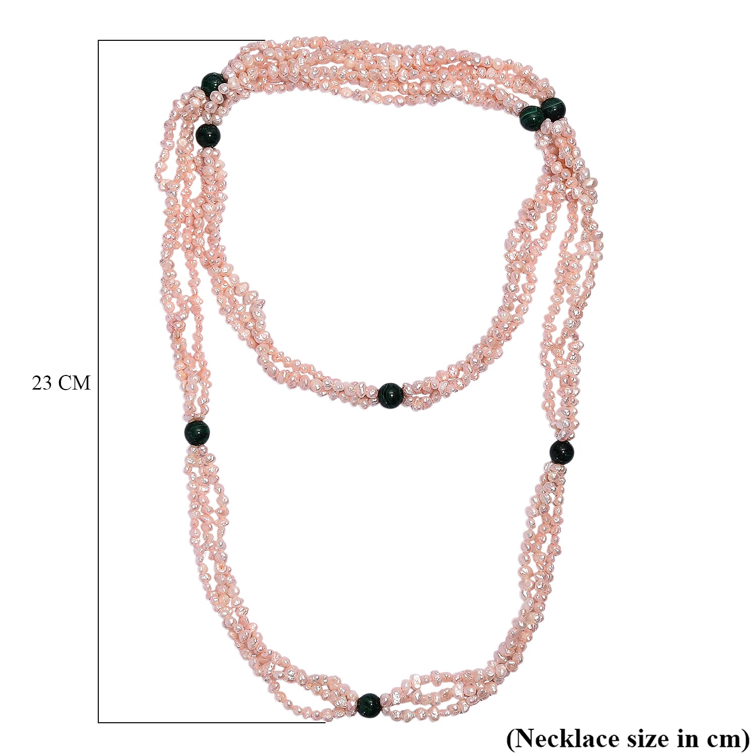Light Pick Dyed Pearl & Malachite Stone Endless Necklace (Size 34) 280.00 Ct.