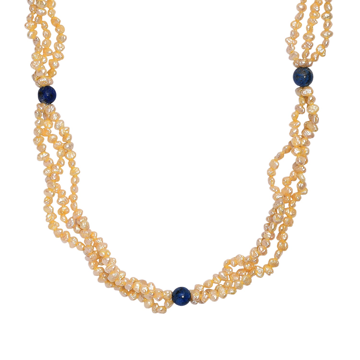 Yellow Dyed Pearl & Sodalite Stone Endless Necklace 280.00 Ct.