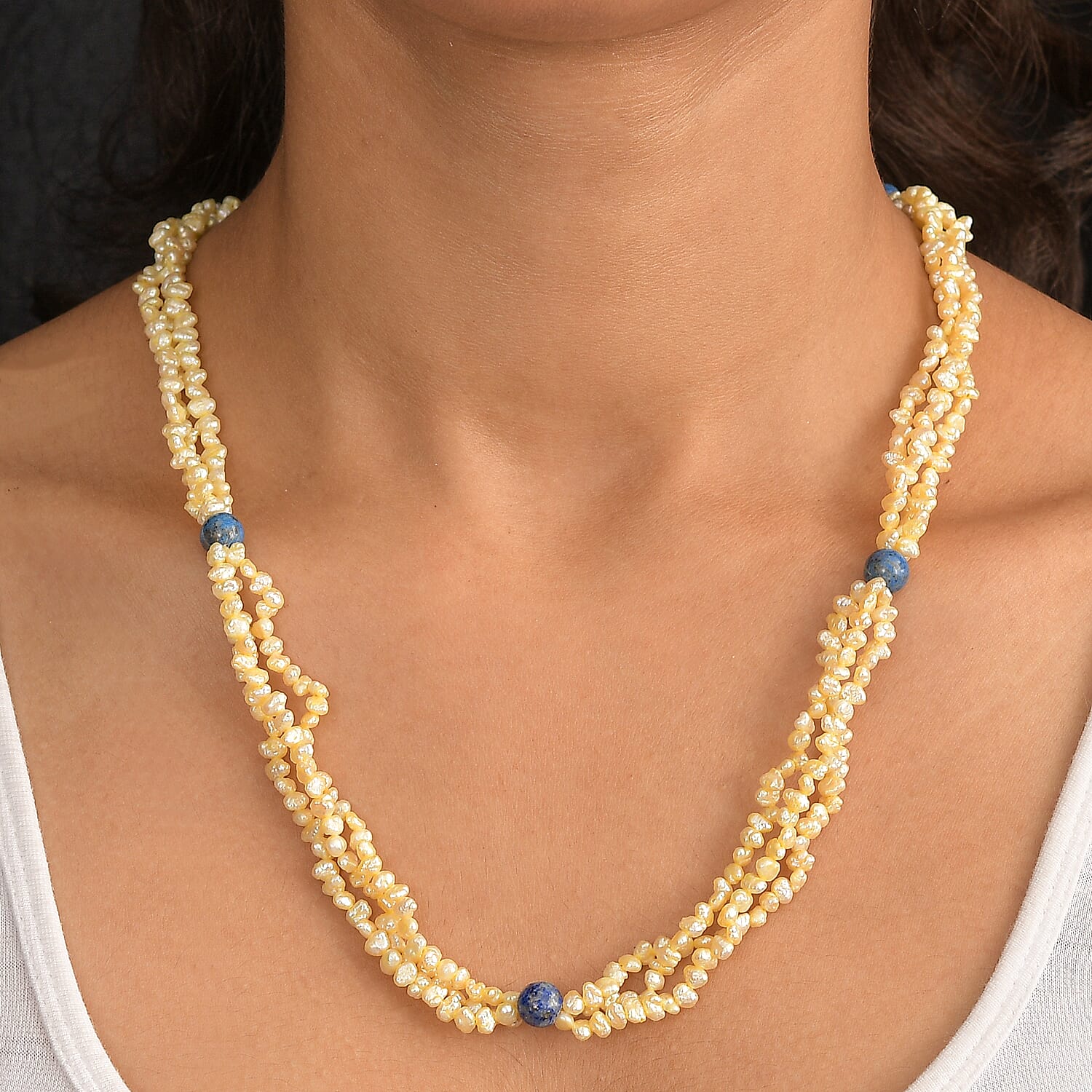 Yellow Dyed Pearl & Sodalite Stone Endless Necklace 280.00 Ct.
