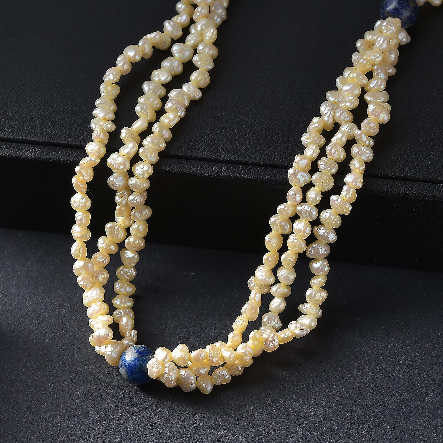 Yellow Dyed Pearl & Sodalite Stone Endless Necklace 280.00 Ct.