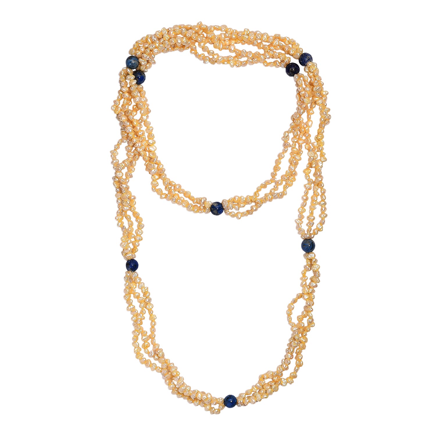 Yellow Dyed Pearl & Sodalite Stone Endless Necklace 280.00 Ct.