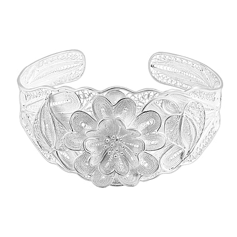 Royal Bali Tarakasi Collection - Sterling Silver Cuff Bangle (Size 8), Silver Wt. 29.84 Gms.