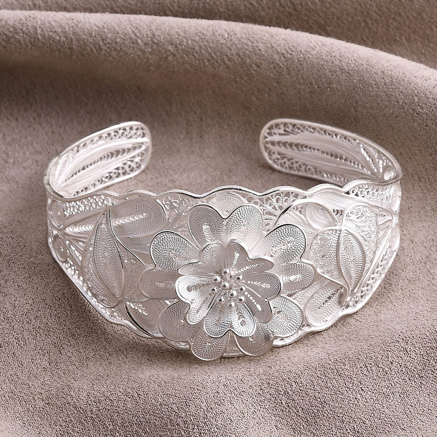 Royal Bali Tarakasi Collection - Sterling Silver Cuff Bangle (Size 8), Silver Wt. 29.84 Gms.