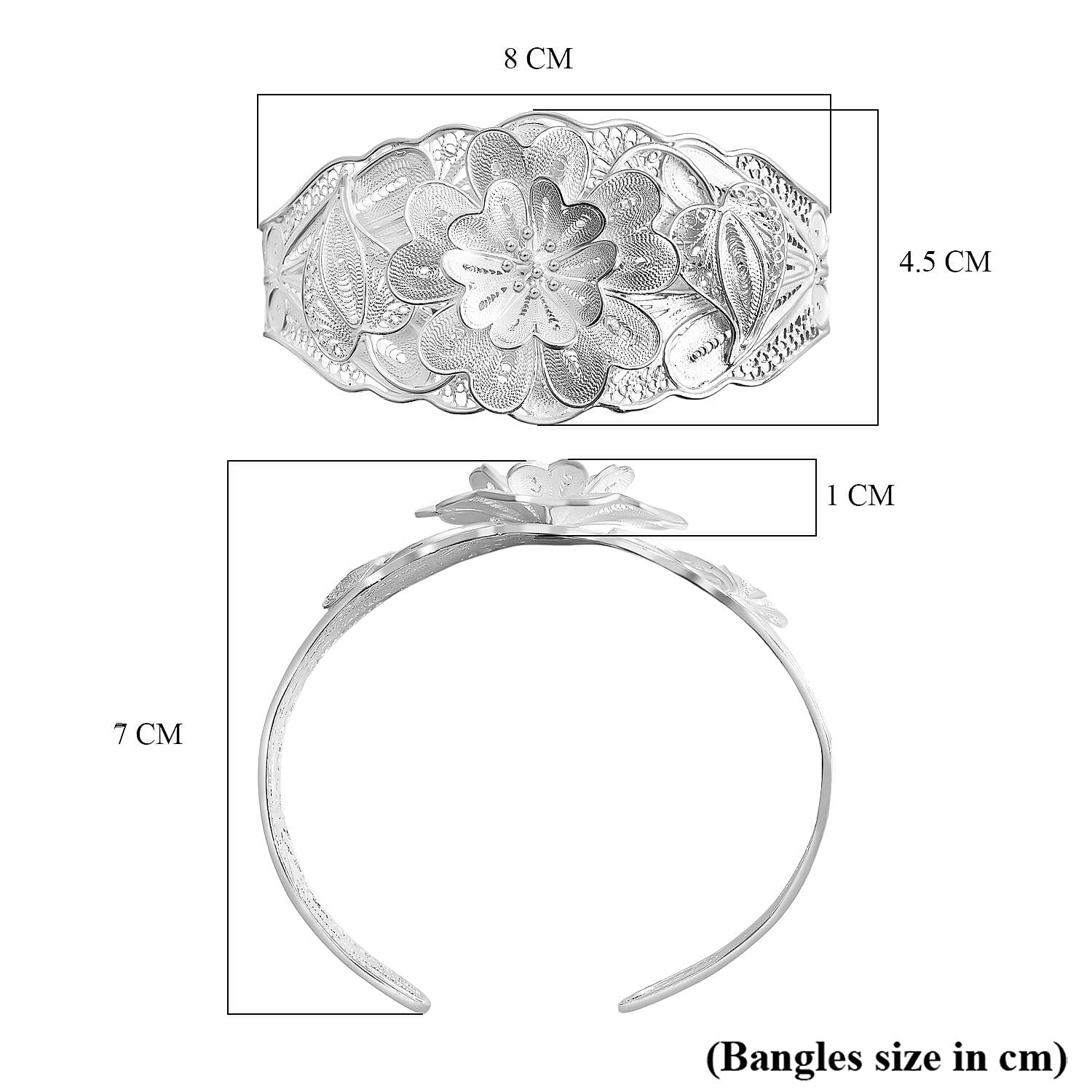 Royal Bali Tarakasi Collection - Sterling Silver Cuff Bangle (Size 8), Silver Wt. 29.84 Gms.