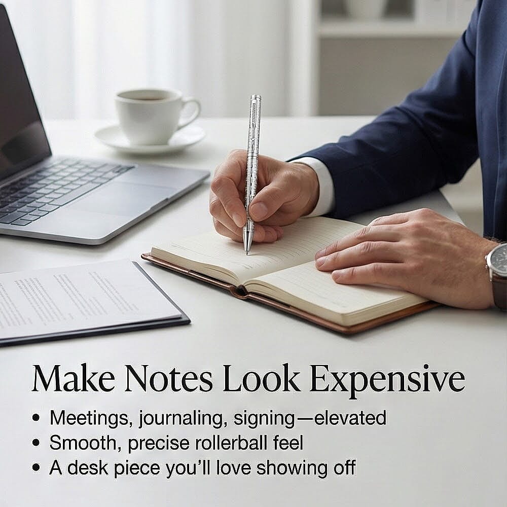 Luxuriant Lab Grown (SI G-H) Diamond Pen, 925 Silver,  9g, Roller Ballpoint Pen with 1 Extra Refill