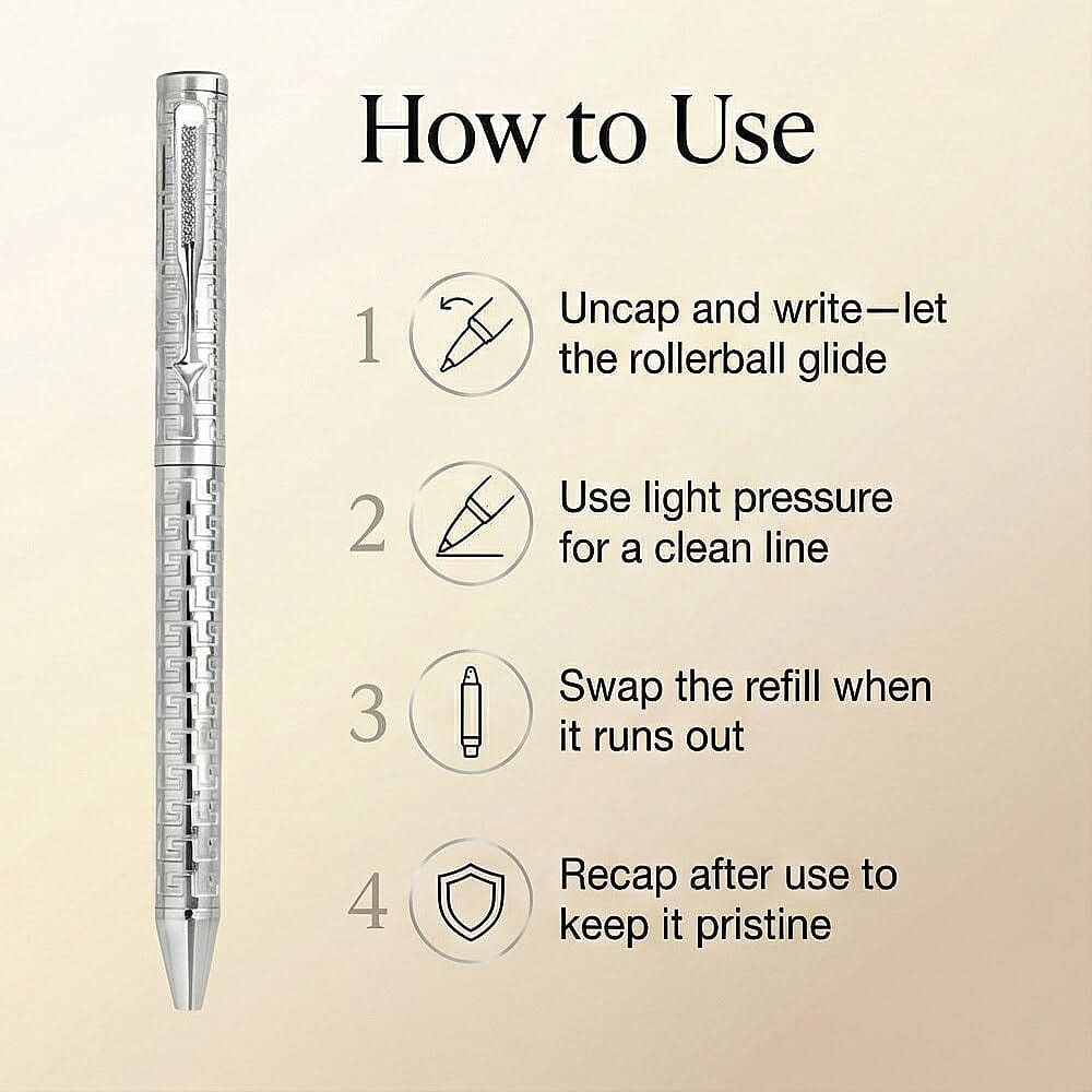 Luxuriant Lab Grown (SI G-H) Diamond Pen, 925 Silver,  9g, Roller Ballpoint Pen with 1 Extra Refill