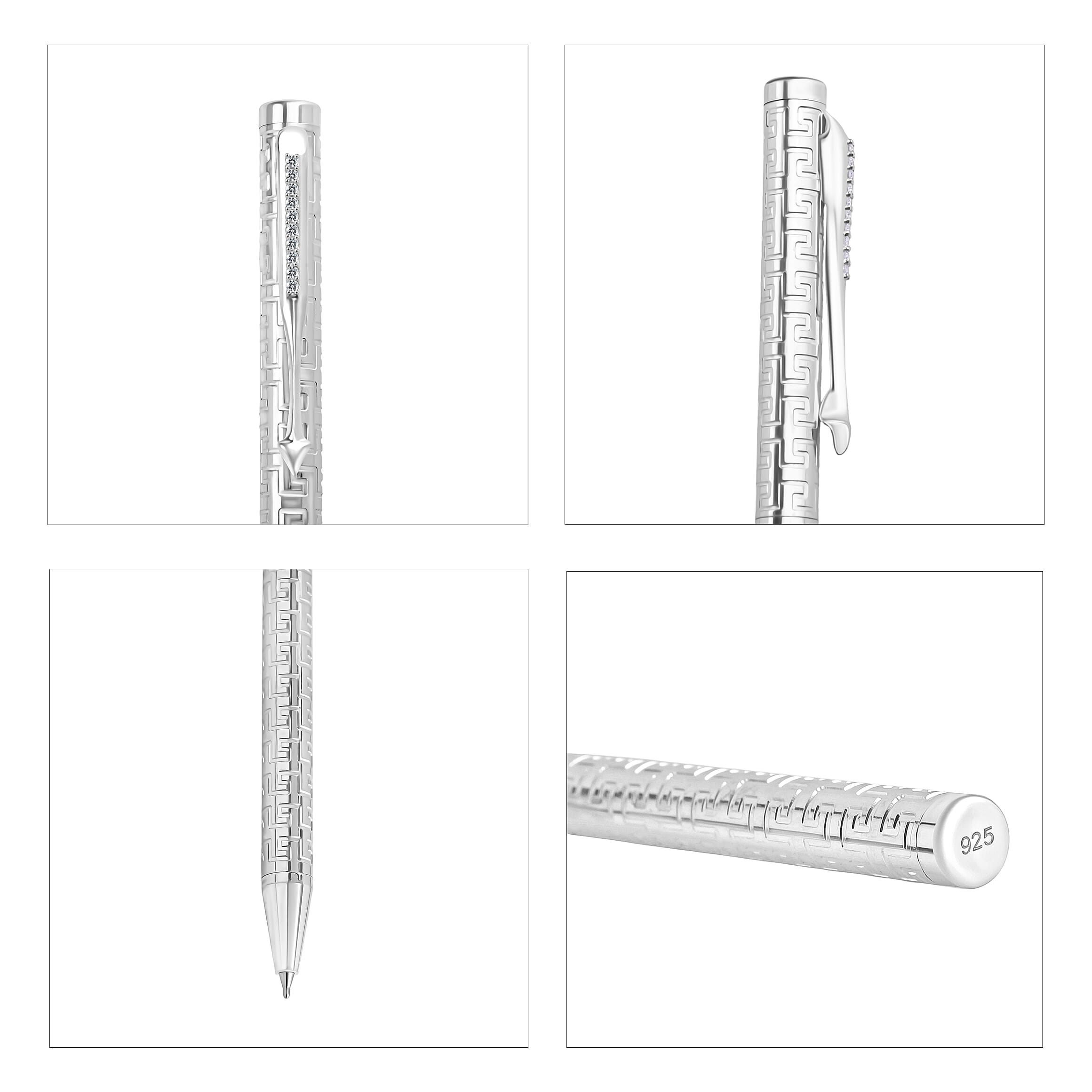 Luxuriant Lab Grown (SI G-H) Diamond Pen, 925 Silver,  9g, Roller Ballpoint Pen with 1 Extra Refill