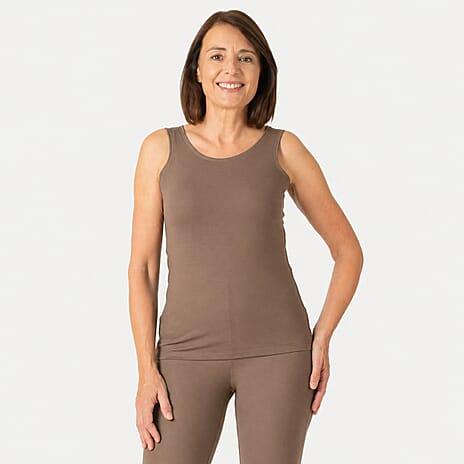 Tamsy Womens Regular Fit Sleeveless Tank Top (Size 16 to 18) - Mocha